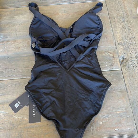 Anthropologie SeaFolly Black Active Deep V One-Piece Swimsuit US 6 & 12 - Picture 5 of 7